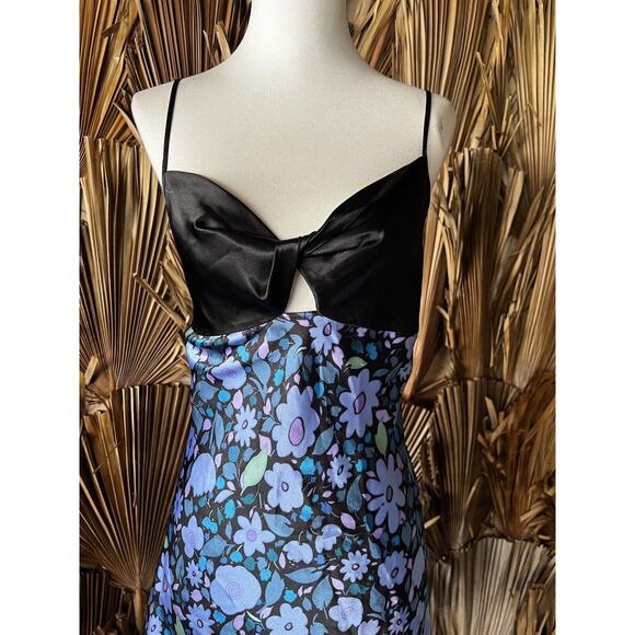 Vintage Slip Dress Medium Y2K Satin Mini Dress Black Floral - Picture 5 of 6